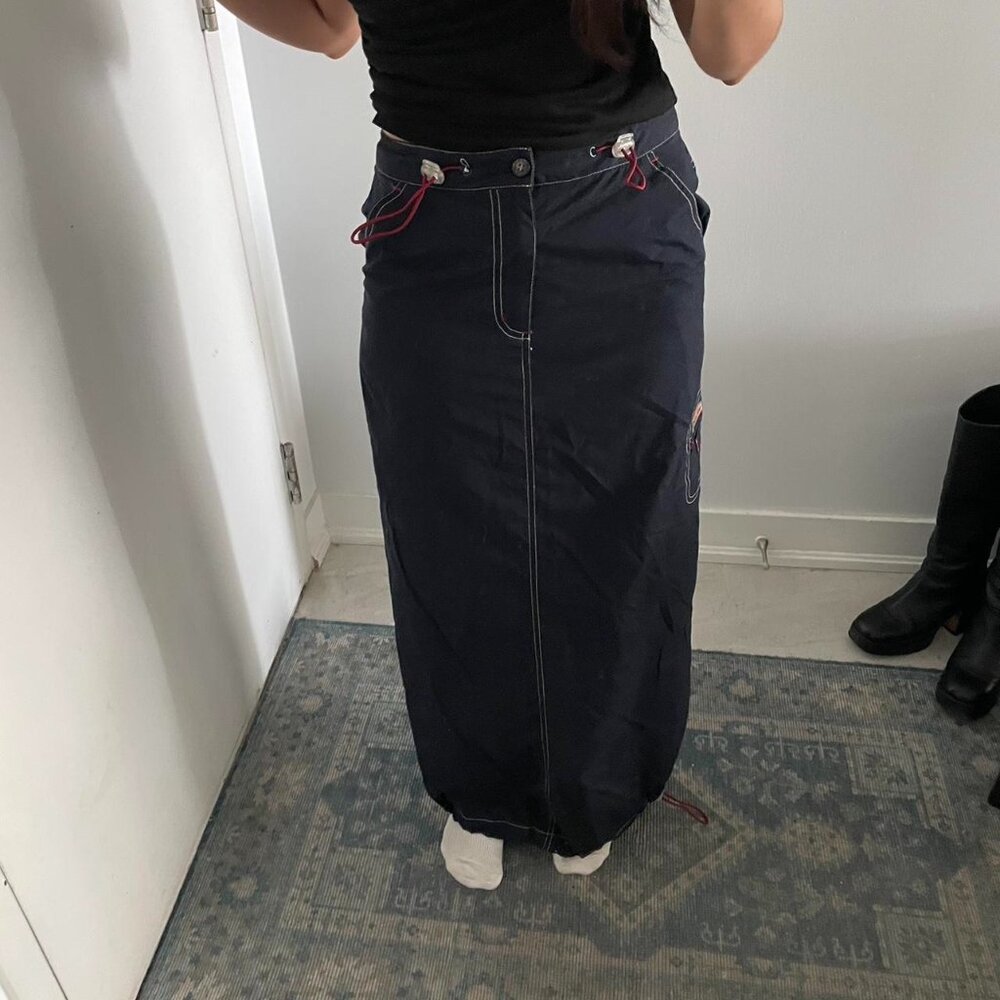 Y2K Point Zero Navy Blue Cargo Maxi Skirt